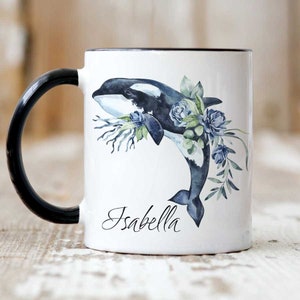 Personalised Orca Mug, Orca with Flowers Coffee Mug
