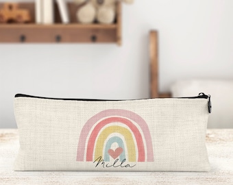 Astuccio personalizzato arcobaleno / Pochette per il trucco in lino personalizzata / Regalo boho arcobaleno per ragazze