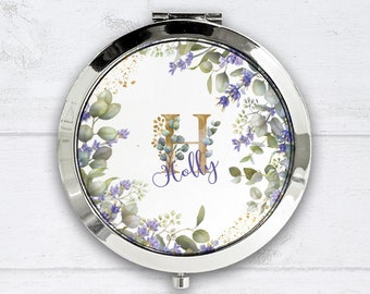 Personalised Compact Mirror Lavender Eucalyptus |Custom Pocket Mirror | Wedding Party Favour | Bridesmaid Gift