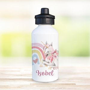 Personalised Aluminium Water Bottle, Unicorn with Rainbow Drink Bottle