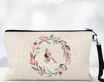 Personalised Cosmetic Bag - Makeup Bag - Rose Wreath