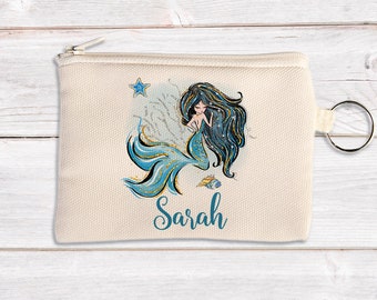 Personalised Coin Purse Mermaid | Custom Kids Coin Pouch | Canvas Mini Purse
