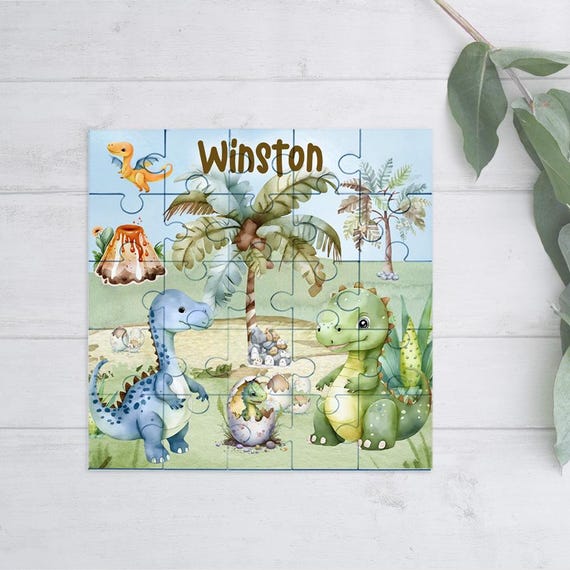 Personalised Kids Jigsaw Puzzle Dinosaur | 25-Piece Custom Name Wooden Puzzle | Dinosaur Gift for Kids
