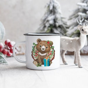 Christmas Enamel Mug Baby Bear and Robin Mug Personalised Enamel Mug image 4