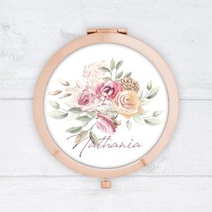 Personalised Compact Mirror - Rose Bouquet - Personalised Bridesmaid Gift - Birthday Gift