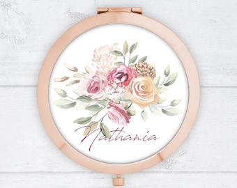 Personalised Compact Mirror - Rose Bouquet - Personalised Bridesmaid Gift - Birthday Gift