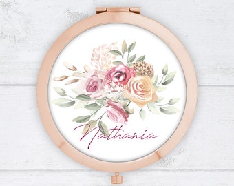 Personalised Compact Mirror Rose Bouquet | Custom Pocket Mirror | Wedding Party Favour | Bridesmaid Gift