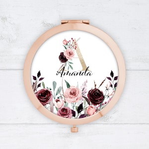 Personalised Compact Mirror - Roses - Personalised Bridesmaid Gift