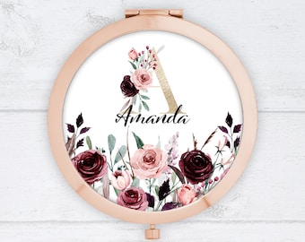 Personalised Compact Mirror Rose | Custom Pocket Mirror | Wedding Party Favour | Bridesmaid Gift
