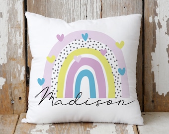 Personalised Rainbow Hearts Cushion Cover | Colourful Throw Pillow | Kids Custom Cushion