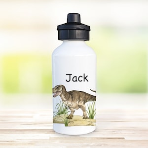 Personalised Aluminium Water Bottle, Dinosaur Drink Bottle