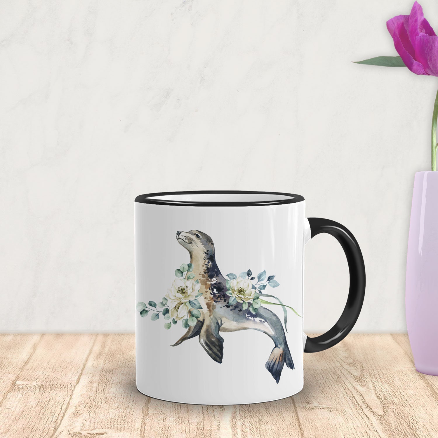 Seal Mug Personalised Seal Mug with Flowers Etsy