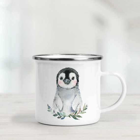 Personalised Kids Penguin Enamel Mug - Custom Name Cup - Penguin