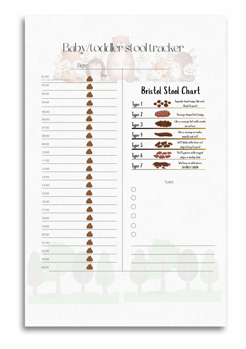 Baby/toddler Stool Monitoring Chart, Hourly Stool/poo Tracking With