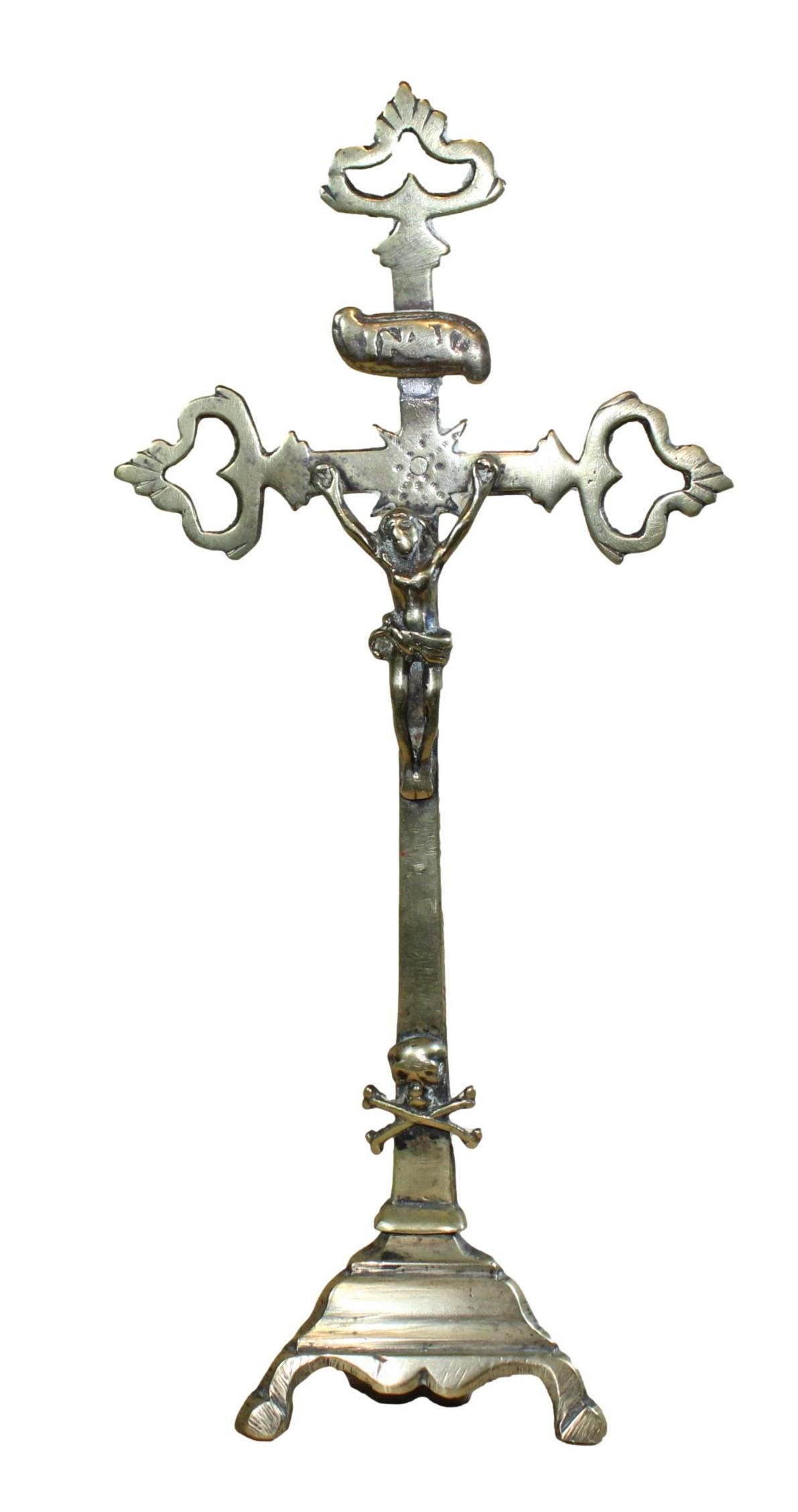 Original Early 18th Century French Brass Table Crucifix