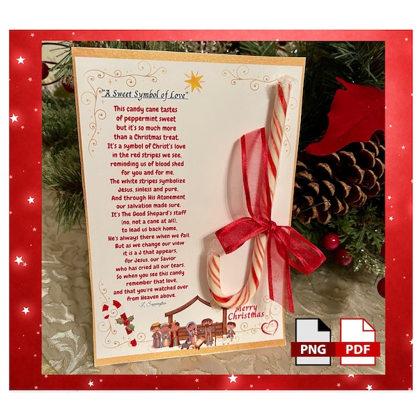 Candy Cane Legend Card with Unique Poem-Christian Christmas Kids Nativity, PDF & FedEx Office Print Ready PNG, Party Favor, Gift