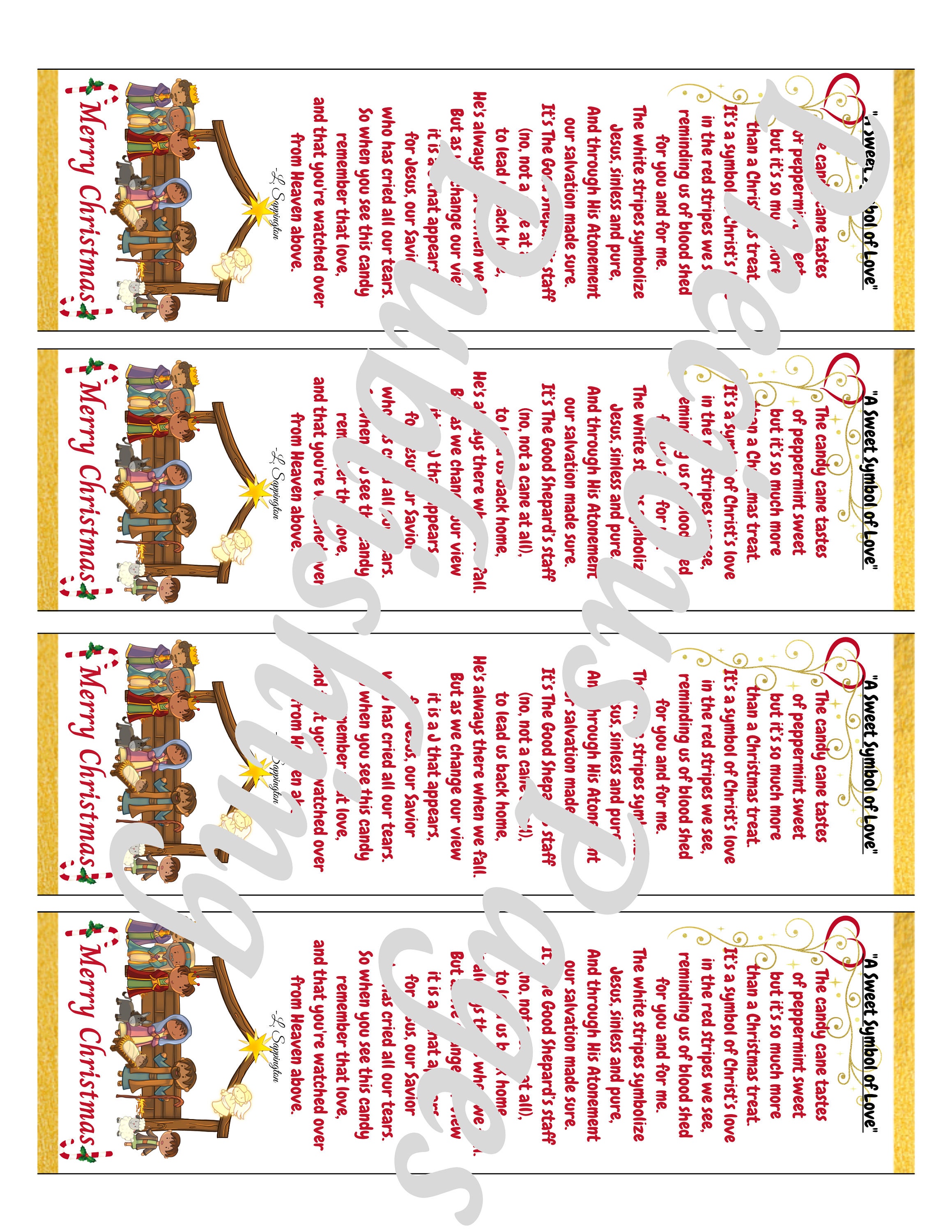 Legend of the Candy Cane Gift Tag or Bookmark Unique Original Poem ...