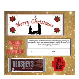 PDF Candy Wrapper Nativity & Scripture Regular Size 1.55oz Hershey's Bar- Christian Christmas INSTANT DOWNLOAD- Christmas Gift-Party Favor