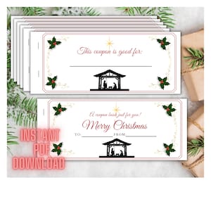 Christmas Coupon Book Gift with Silhouette Nativity-Christian Christmas Instant Download Stocking Stuffer PDF
