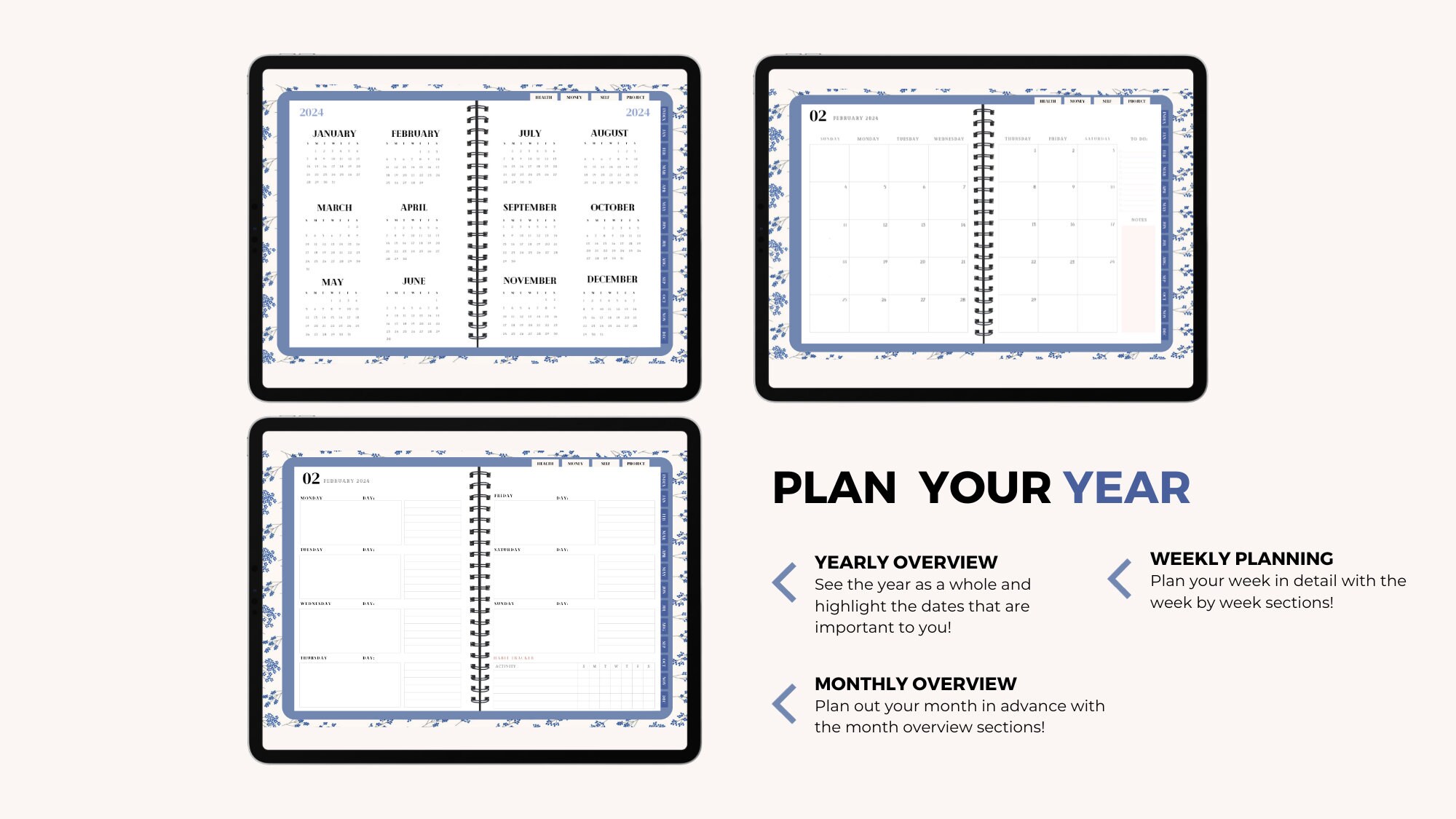 Digital Planner 2024, Goodnotes Planner, Monthly Planner, Weekly