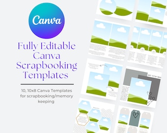 TEN 10x8 Editable Scrapbook Templates, Canva Scrapbook Template, Scrapbooking Template, Canva Digital Photo Collage