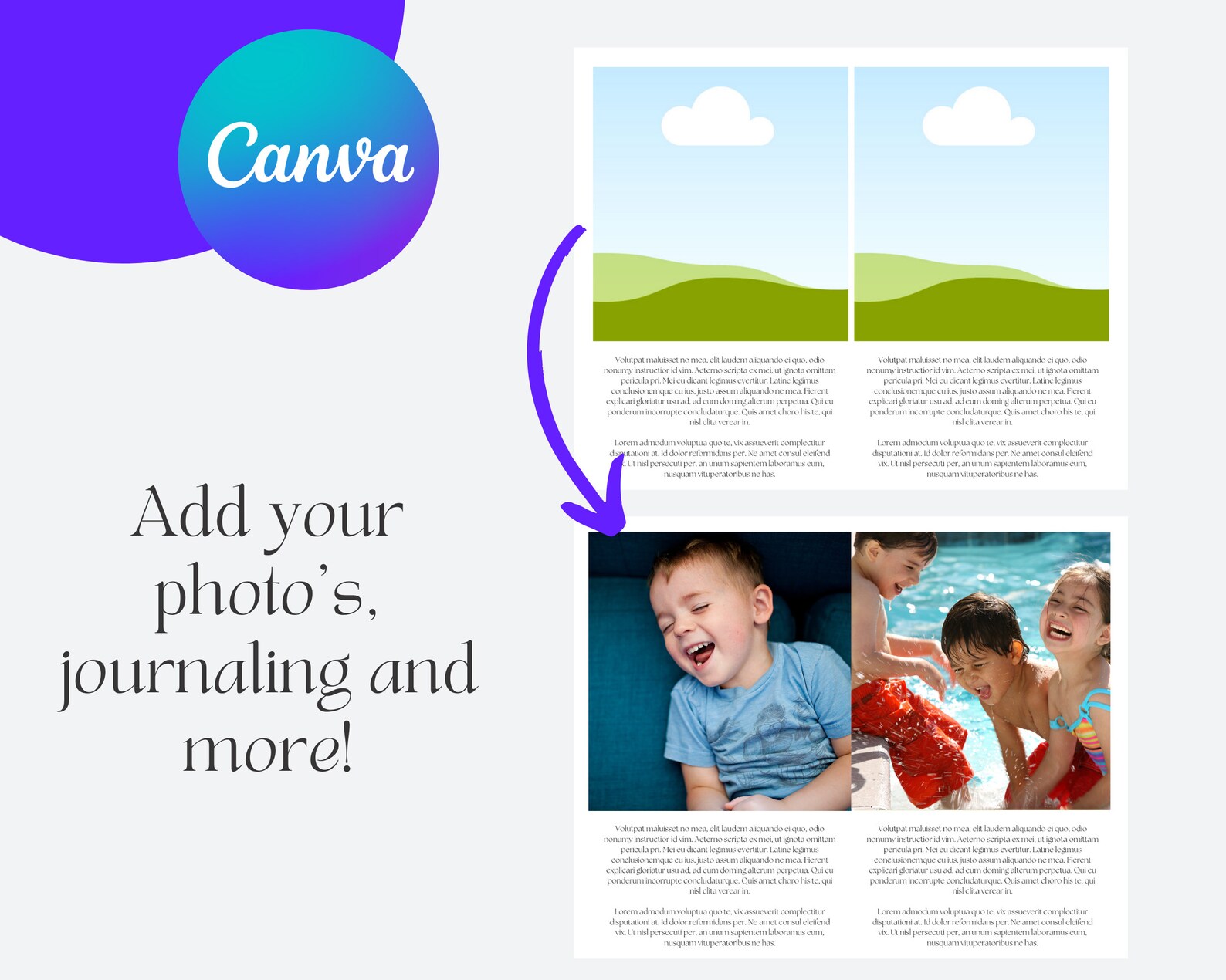 TEN 10x8 Editable Scrapbook Templates, Canva Scrapbook Template