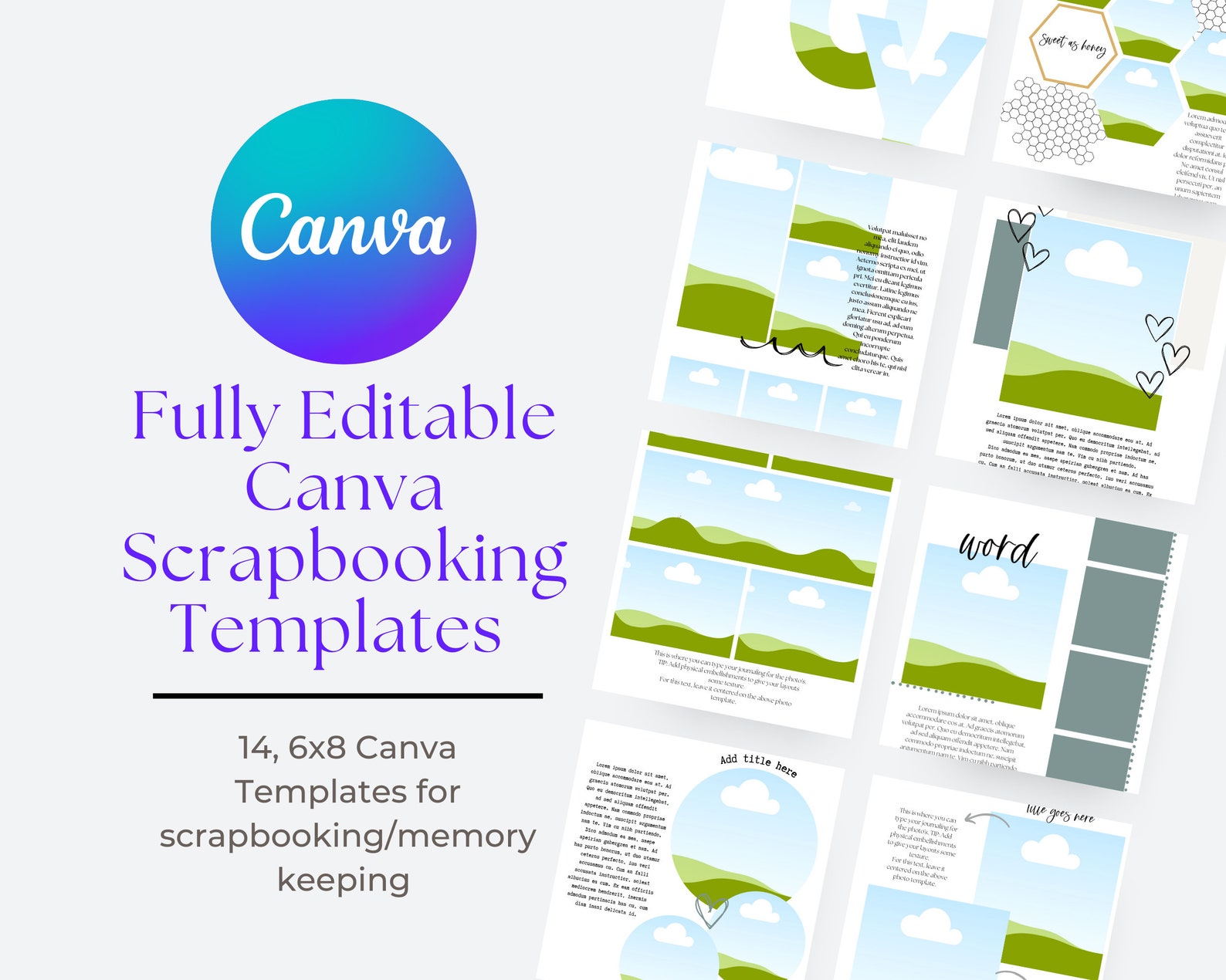 14, 6x8 Editable Scrapbook Templates, Canva Scrapbook Template