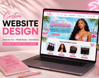 Girly Hair Website Design, Custom Pink Wig & Bundle Shopify Store Setup
