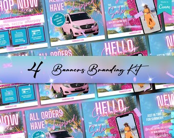 Premium glitter banner, Acuity scheduling template, 4 template banners in png format, Sea breeze luxury theme, File with link to canva