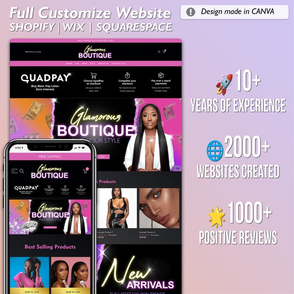 Color Shopify Theme Website, Shopify Website Design, Premade Website Template, Beauty Boutique Website, Fashion Web Design Bright Rainbow