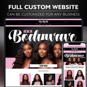 Puede incluir: Una p&aacute;gina web de inicio para una empresa de extensiones de cabello llamada Lux Locks. El sitio web presenta un fondo negro con acentos rosados y una gran imagen de dos mujeres con cabello largo y fluido. El texto "Nuevo en Bodywave" se muestra en una fuente grande y en negrita. El sitio web tambi&eacute;n incluye una llamada a la acci&oacute;n para "Comprar ahora" y una secci&oacute;n que muestra diferentes texturas de cabello, incluyendo liso, ondulado y rizado.