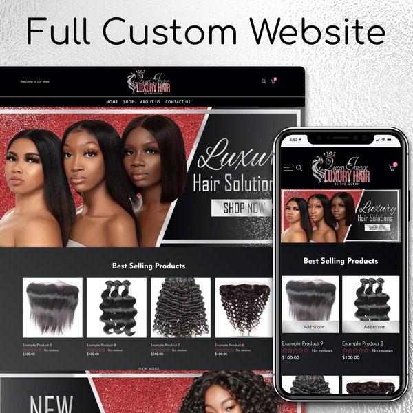 Black and silver wix website templates for e-Commerce site, Wix theme with chocolate glitter, Elegant custom hair business wix website,