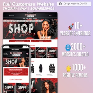 May include: A website design showcasing a Shopify, Wix, and Squarespace website. The design features the text "SHOP" in a sparkling font, with a woman's image. The design also includes the text "Best Sellers", "Our Collections", and "Free Shipping".
