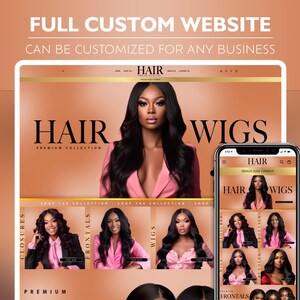 Puede incluir: Una p&aacute;gina de inicio de sitio web para una empresa de extensiones de cabello llamada "Hair Premium Collection". El sitio web presenta a una modelo con extensiones de cabello largas y negras y el texto "HAIR WIGS" en letras grandes y en negrita. El sitio web tambi&eacute;n presenta una variedad de extensiones de cabello, incluidas cierres, frontales y pelucas.