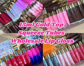 NEW* 15ml sqtube, Gold Top, Wholesale Lip Gloss Pre-Filled Squeeze Tubes 15ml, wholesale lip gloss, pre-filled lip gloss, pre-made lip gloss