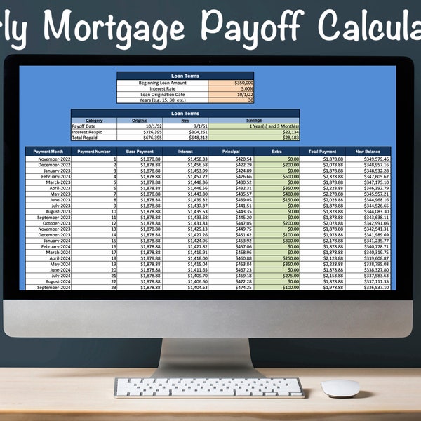 Early Mortgage Payoff Calculator for Google Sheets, Mortgage Payoff Tracker, Debt Payoff, Mortgage Payment, Mortgage Amortization Calculator