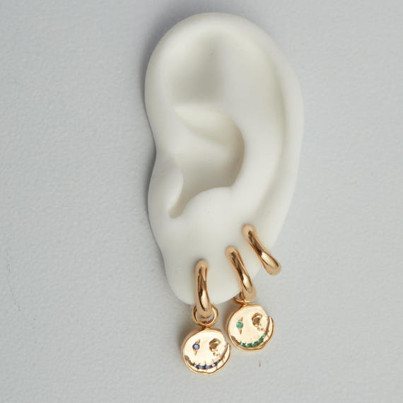 Boucles D'oreilles Créoles Plaques Or Jaune Et Blanc - Fermoir Clips, Créateur, Occasion