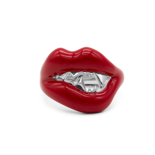 Kiss of Desire Ring | Passion | Red | God Loves Fangs | Statement Ring | Lips | Alternative Jewellery