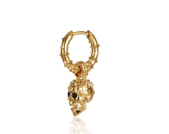 Skull Hoop Earrings | Gold Earrings | Gift  | Punk Earrings | Men&#39;s Earrings | Unisex Earrings | Hoops