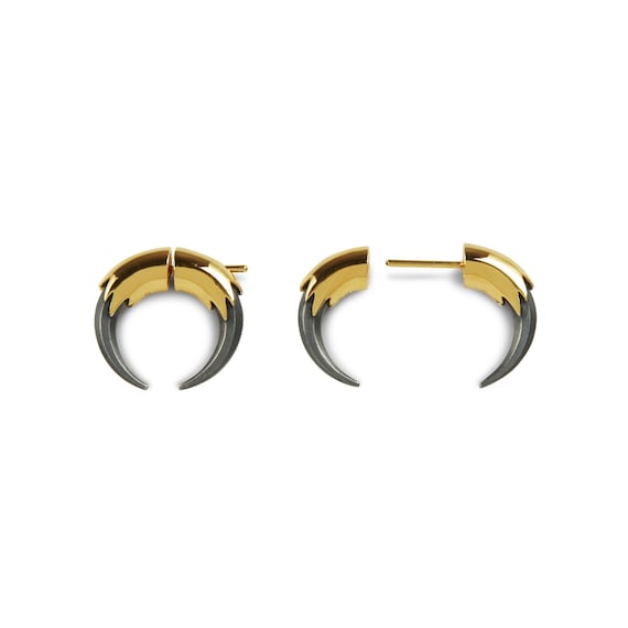 Claw Hoop Earrings - Gold & Oxidised Silver