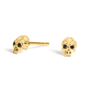 Mini Skull Stud Earrings | Sterling Silver | Yellow Gold Plated | Onyx | Alternative Earrings | Punk | God Loves Fangs Collection