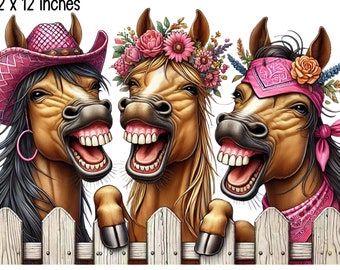 Silly crazy Horse girls besties Clipart Illustration - comical Horse Digital Download, JPG, Transparent PNG