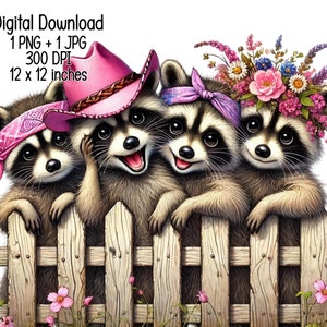 Racoon besties Clipart Illustration - Cute pink racoons vibe Digital Download, JPG, Transparent PNG