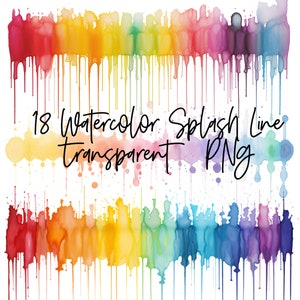 18 PNG aquarel kleur spatten lijn transparant aquarel clipart digitale download commercieel gebruik, kaart maken illustratie