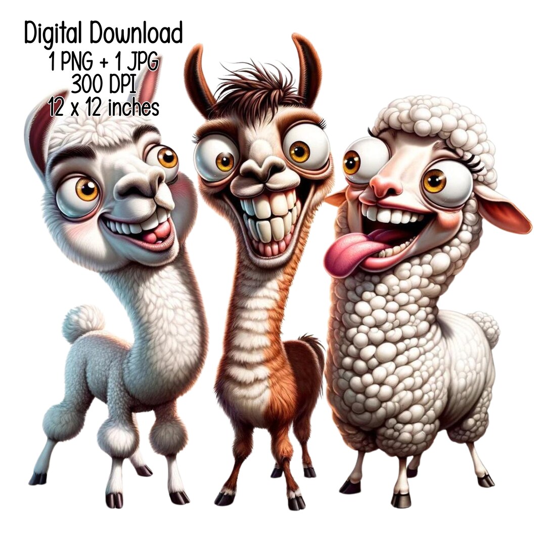 Crazy Besties Lama Alpaca and Sheep Humorous Illustration | Digital ...