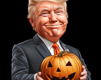 5 Trump with Pumpkin - Humorous Halloween Clipart Illustration, Digital Download, PNG,  Commercial Use