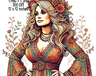 Retro Dolly Country Singer Boho vibe T-Shirt Design | Digital Download | Clipart PNG JPG