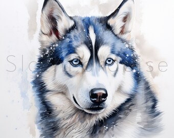 13 JPG シベリアン ハスキー犬水彩クリップアート デジタル