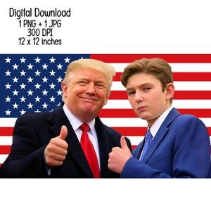 Trump with his son Patriotic Clipart Illustration, Digital Download, JPG, Transparent PNG