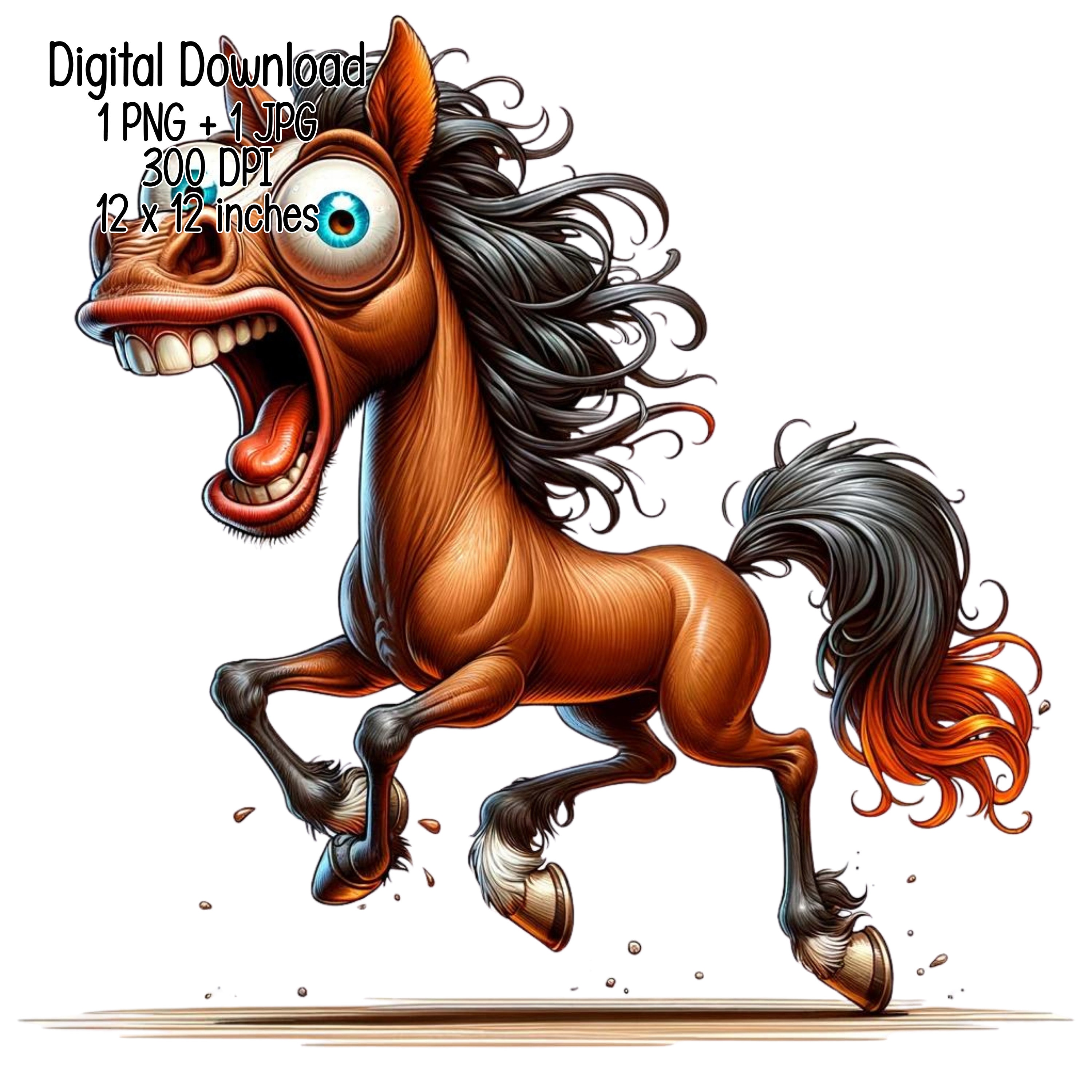 Crazy Horse Humorous Illustration | Digital Download | Funny
